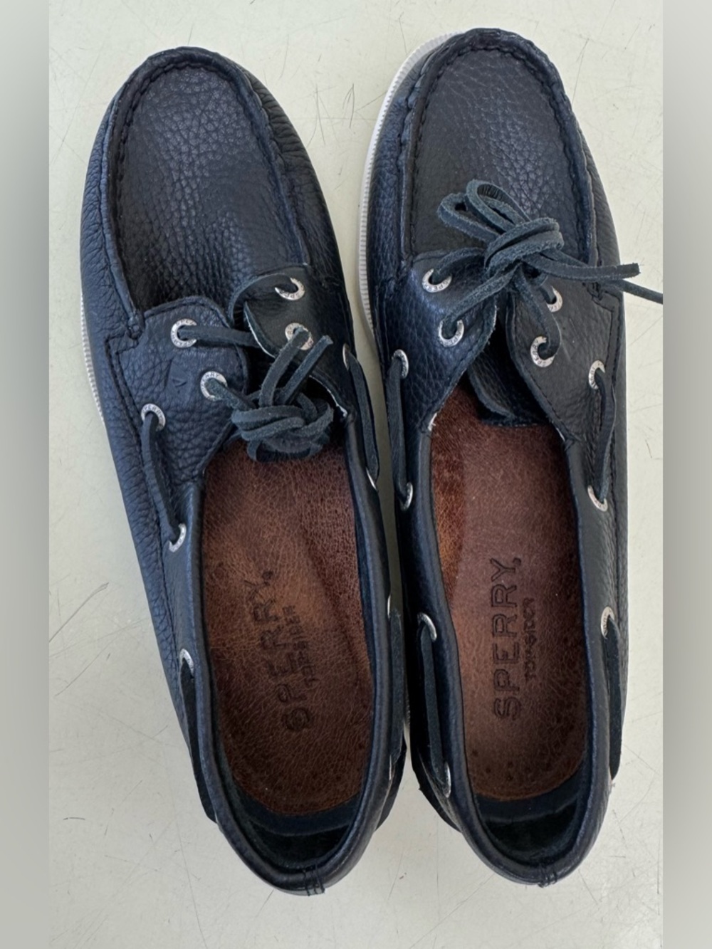 Sperry Black Leather Lace-Up Boat Shoes